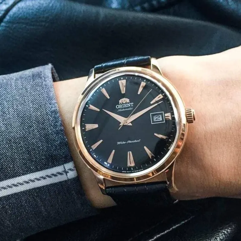 Orient Bambino Version II Black Dial Leather Men's Watch- FAC00001B0